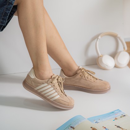 Striped Sneakers 卡其线条平底款